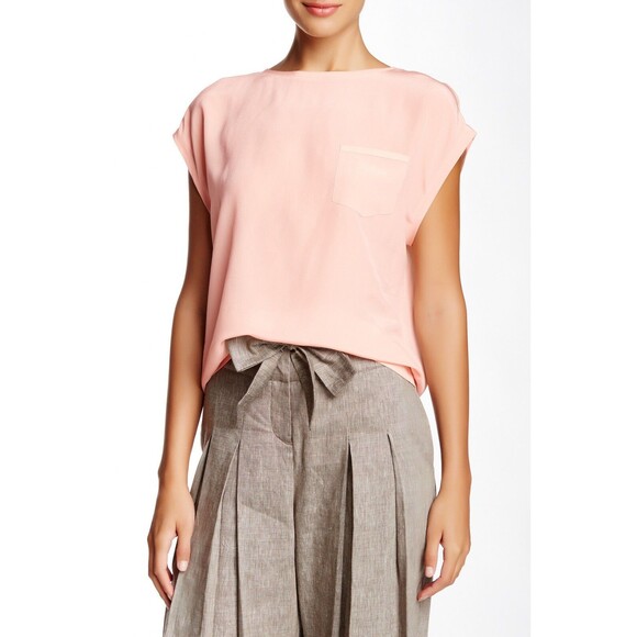 NWT $198 LAMB New Blush Pink Short Sleeve Silk Top Blouse S Womens Designer Work - Picture 1 of 8